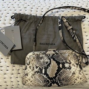 Tiny Balenciaga black and white leather snakeskin evening bag